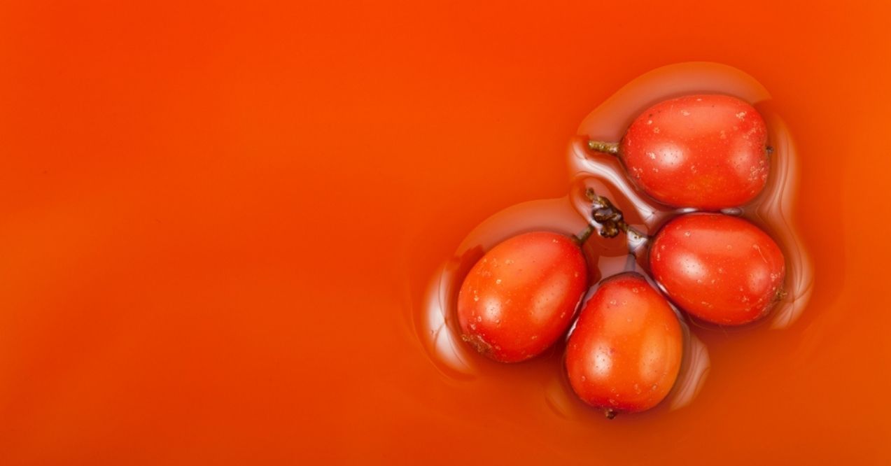 Sea buckthorn berries floating in orange sea of buckthorn oil