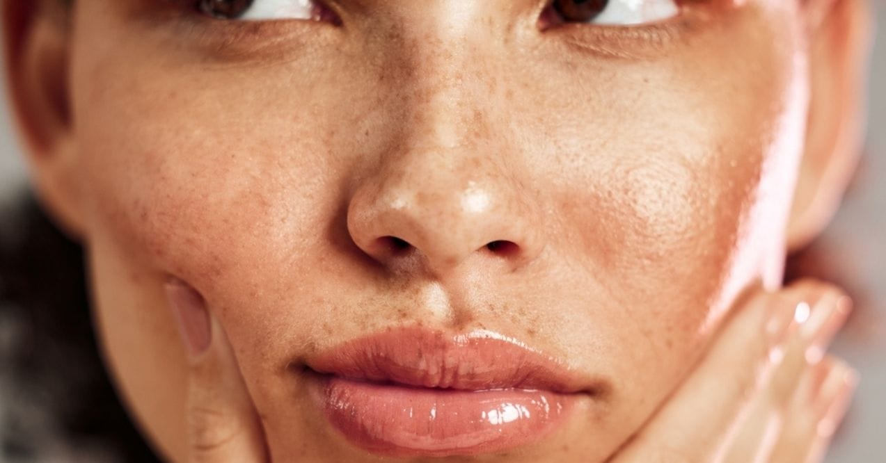 Close-up of hydrated, glowing skin